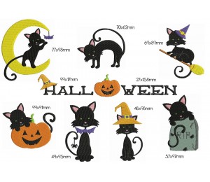 Stickmuster - Halloween Katze Mond